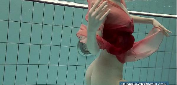  Katya Okuneva in red dress pool girl